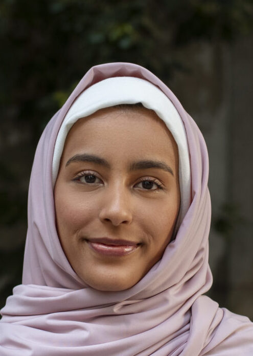 front view woman wearing halal outdoors